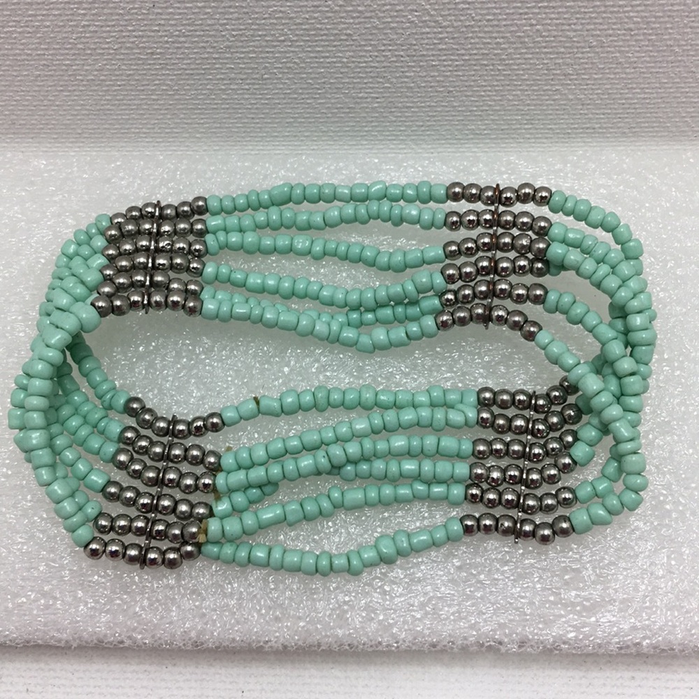 Vintage Teal Bead Stretch Bracelet - Picture 1 of 1